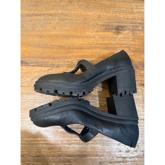 POP Black Faux Leather Chunky Heel Mary Jane Shoes Women's Size 7.5 Loafers Y2K - Picture 5 of 9